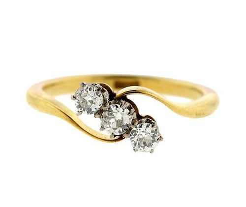 Antique 18k Gold Old Mine Diamond 3 Stone Ring