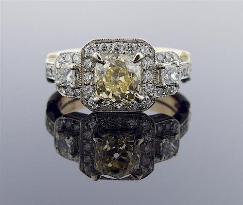 14k Gold GIA 1.70ct OMC Fancy Yellow VS2 Diamond Ring