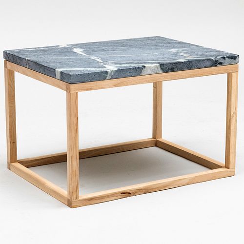 Modern Blue Stone and Bleached Oak Low Table