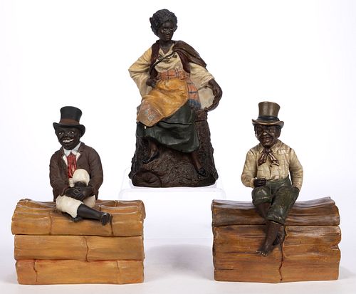 JOHANN MARESCH (AUSTRIAN, 1821-1914) CERAMIC BLACK AMERICANA / ETHNIC FIGURAL HUMIDORS, LOT OF THREE