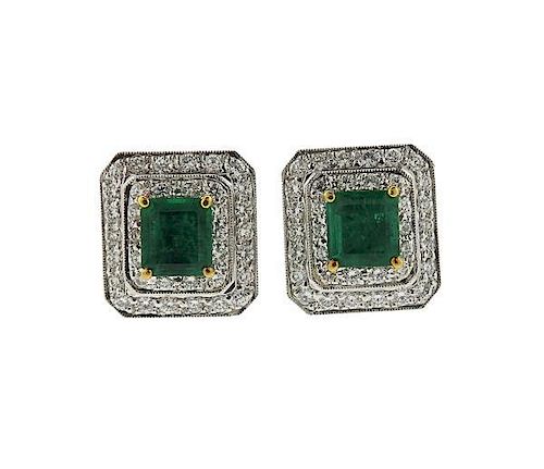 14k Gold Diamond Green Stone Earrings
