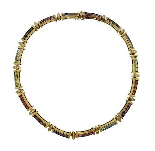 18k Gold Diamond Colored Stone Necklace