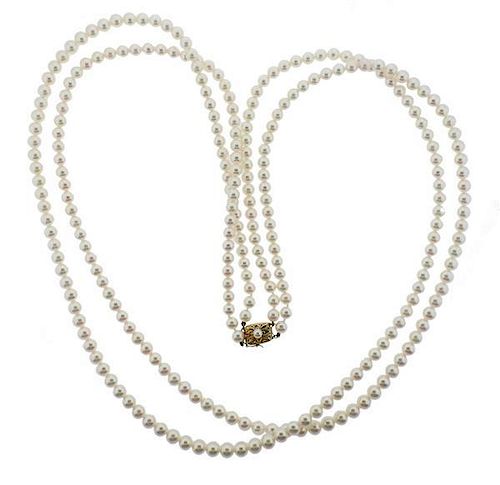 Mikimoto 14K Gold Pearl 2 Strand Long Necklace