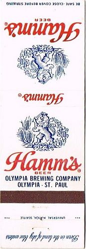 1975 Hamm's Beer 114mm WA-OLY-H-1 Match Cover Tumwater Washington
