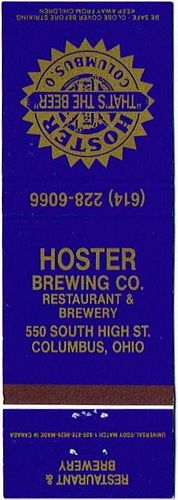 1989 Hoster Brewing Co. 111mm OH-HOST-1 Match Cover Columbus Ohio
