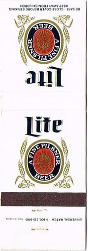 1982 Lite Beer 111mm WI-MILLER-LITE-3 Match Cover Milwaukee Wisconsin
