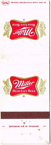 1979 Miller High Life Beer 111mm WI-MILLER-21 Match Cover Milwaukee Wisconsin