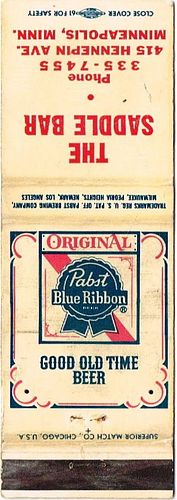 1964 Pabst Blue Ribbon Beer 112mm WI-PAB-37-SB Match Cover Milwaukee Wisconsin