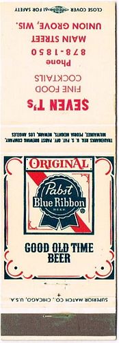 1964 Pabst Blue Ribbon Beer 112mm WI-PAB-37-STFF Match Cover Milwaukee Wisconsin