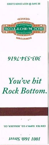 1996 Rock Bottom Brewery 111mm CO-RB-2 Match Cover Denver Colorado