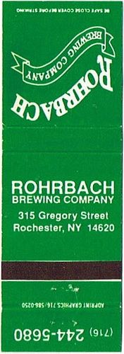 1990 Rohrbach Brewing Co. 111mm NY-ROHR-1 Match Cover Rochester New York