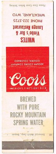 1969 Coors Beer 113mm CO-AC-26-WVBL Match Cover Golden Colorado