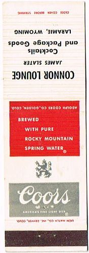 1965 Coors Beer 114mm CO-AC-22-CL Match Cover Golden Colorado