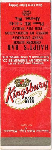 1956 Kingsbury Pale Beer 113mm WI-KINGSB-12-HB Match Cover Sheboygan Wisconsin