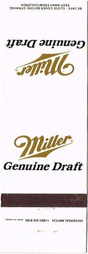 1988 Miller Genuine Draft Beer 111mm WI-MILLER-MGD-2 Match Cover Milwaukee Wisconsin