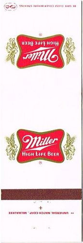 1980 Miller High Life Beer 111mm WI-MILLER-22 Match Cover Milwaukee Wisconsin
