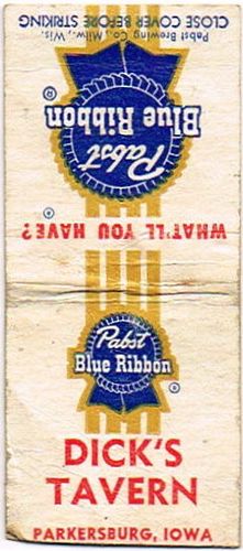 1955 Pabst Blue Ribbon Beer WI-PAB-32-DT Match Cover Milwaukee Wisconsin