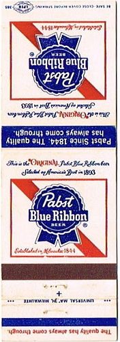 1975 Pabst Blue Ribbon Beer 111mm WI-PAB-43 Match Cover Milwaukee Wisconsin
