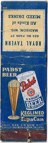 1936 Pabst Export Beer WI-PAB-F2-ROYAL Match Cover Milwaukee Wisconsin