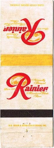 1972 Rainier Beer 110mm CA-RAIN-14 Match Cover Seattle Washington