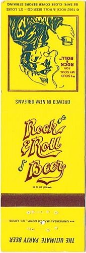 1982 Rock & Roll Beer 113mm MO-RR-1 Match Cover St. Louis Missouri