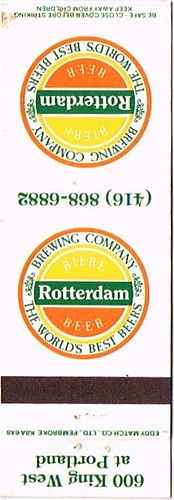 1988 Rotterdam Brewing Company 112mm Match Cover Toronto Canada