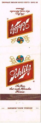 1973 Schlitz Beer 114mm WI-SCHLITZ-18 Match Cover Milwaukee Wisconsin