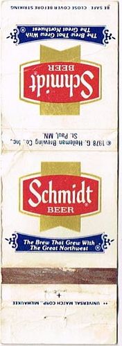 1978 Schmidt's Beer 111mm MN-GH-1 Match Cover Saint Paul Minnesota