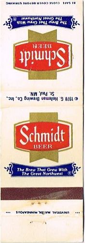 1979 Schmidt's Beer 111mm MN-GH-2 Match Cover Saint Paul Minnesota