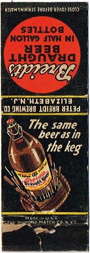 1938 Breidt's Draught Beer 114mm NJ-BREIDT-4 Match Cover Elizabeth New Jersey