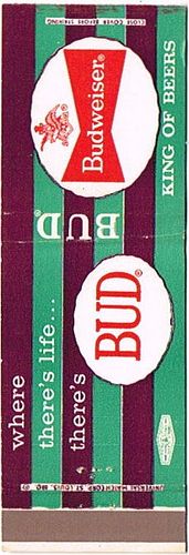 1957 Budweiser Beer (Dk. Green/Purple) MO-AB-17h Match Cover St. Louis Missouri