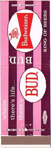 1957 Budweiser Beer (Pink/Dark Purple) 113mm MO-AB-17m Match Cover St. Louis Missouri