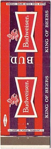 1957 Budweiser Beer (pink/maroon) MO-AB-18b Match Cover St. Louis Missouri