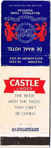 1965 Castle Lager Beer/Martell Brandy 112mm Match Cover Johannesburg South Africa