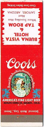 1948 Coors Beer 113mm CO-AC-18-BVH Match Cover Golden Colorado