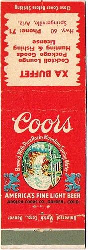 1948 Coors Beer 113mm CO-AC-18-XA Match Cover Golden Colorado