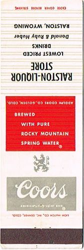 1965 Coors Beer 114mm CO-AC-22-RLS Match Cover Golden Colorado