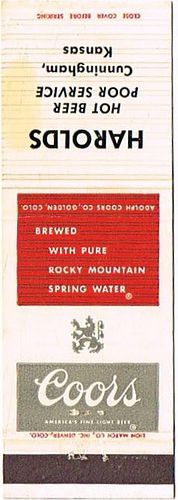 1965 Coors Beer 113mm CO-AC-22-HARO Match Cover Golden Colorado