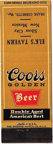 1935 Coors Golden Beer 113mm CO-AC-8-ELKT Match Cover Golden Colorado