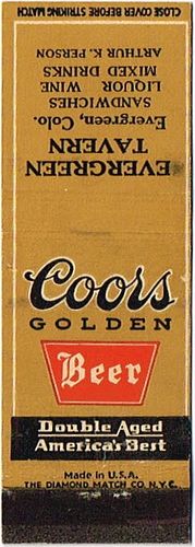 1935 Coors Golden Beer CO-AC-8-EVRT Match Cover Golden Colorado
