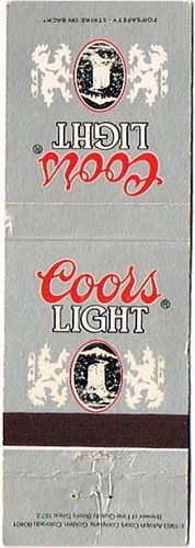 1978 Coors Light Beer 112mm CO-AC-CL1 Match Cover Golden Colorado