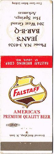1954 Falstaff Beer 113mm MO-FALS-20-JBBQ Match Cover St. Louis Missouri