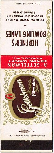 1952 Gettelman Rathskeller Milwaukee Beer 113mm WI-GET-13-HBL Match Cover Milwaukee Wisconsin