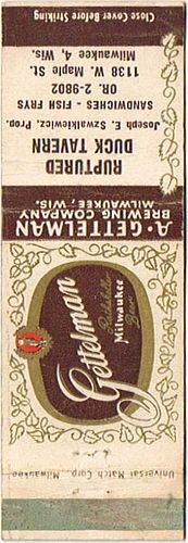 1954 Gettelman Rathskeller Milwaukee Beer 113mm WI-GET-14-RDT Match Cover Milwaukee Wisconsin