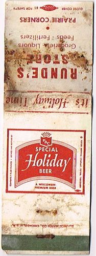 1958 Holiday Special Beer 113mm WI-POT-12-RUNDE Match Cover Potosi Wisconsin