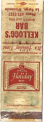 1958 Holiday Special Beer 113mm WI-POT-12-KELLOG Match Cover Potosi Wisconsin