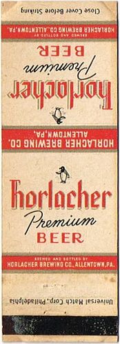 1961 Horlacher Premium Beer 114mm PA-HORL-4 Match Cover Allentown Pennsylvania