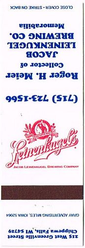 1990 Leinenkugel Beer WI-LEIN-1 Match Cover Chippewa Falls Wisconsin