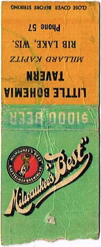 1935 Milwaukee's "Best" Beer 110mm WI-GET-3-LBT Match Cover Milwaukee Wisconsin