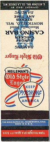 1943 Old Style Lager Beer 112mm WI-HEIL-13r-CBMH Match Cover La Crosse Wisconsin